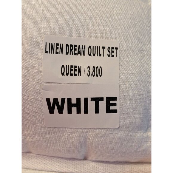 Quince 100% European Linen Dream Quilt 3PC Set Color White Size Full/Queen -NEW - Picture 2 of 8